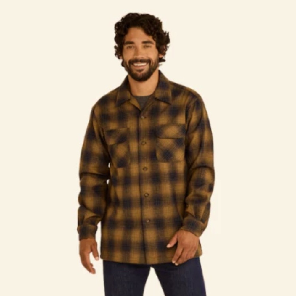 Pendleton Men's Tan and Brown Plaid Shirt men large